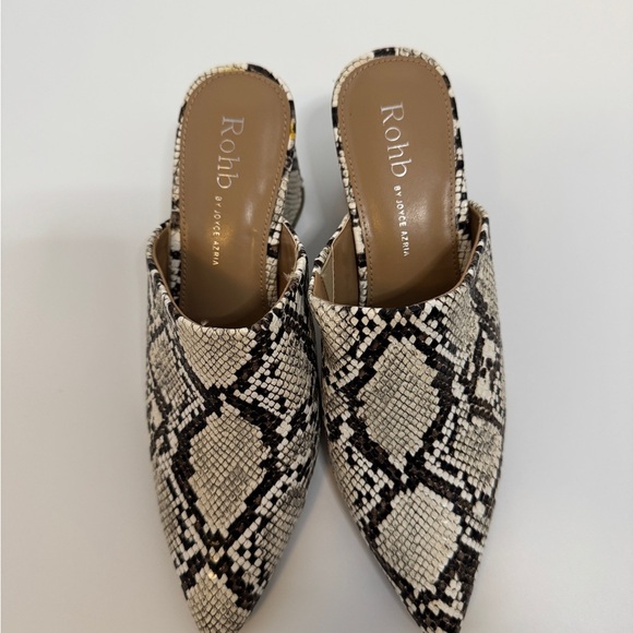 ROHB By Joyce Women's Snake Print Mules Black Block Heel - Picture 2 of 6